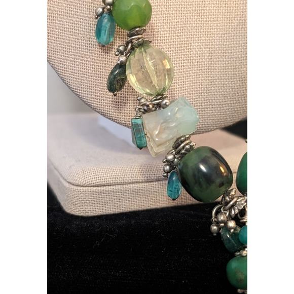 Green Multi-Shape and Color Beaded Silver Tone Tassel Necklace - Picture 11 of 11